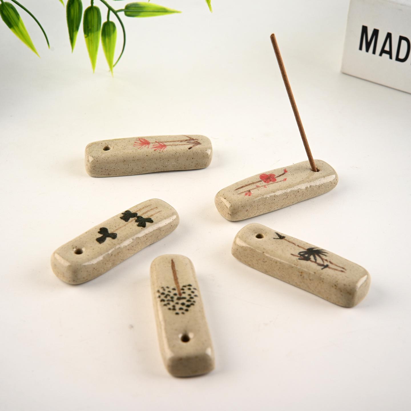 Minimalist Coarse Pottery Japanese Incense Stick Holder - Portable Colored Ceramic Incense Plate.