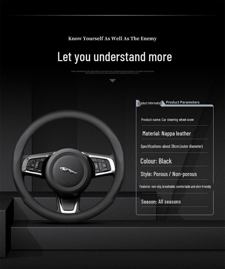 Jaguar Genuine Leather Steering Wheel Cover, Non-Slip, All-Season, Compatible with XF, F-PACE, XEL, XFL, XJ, XE.