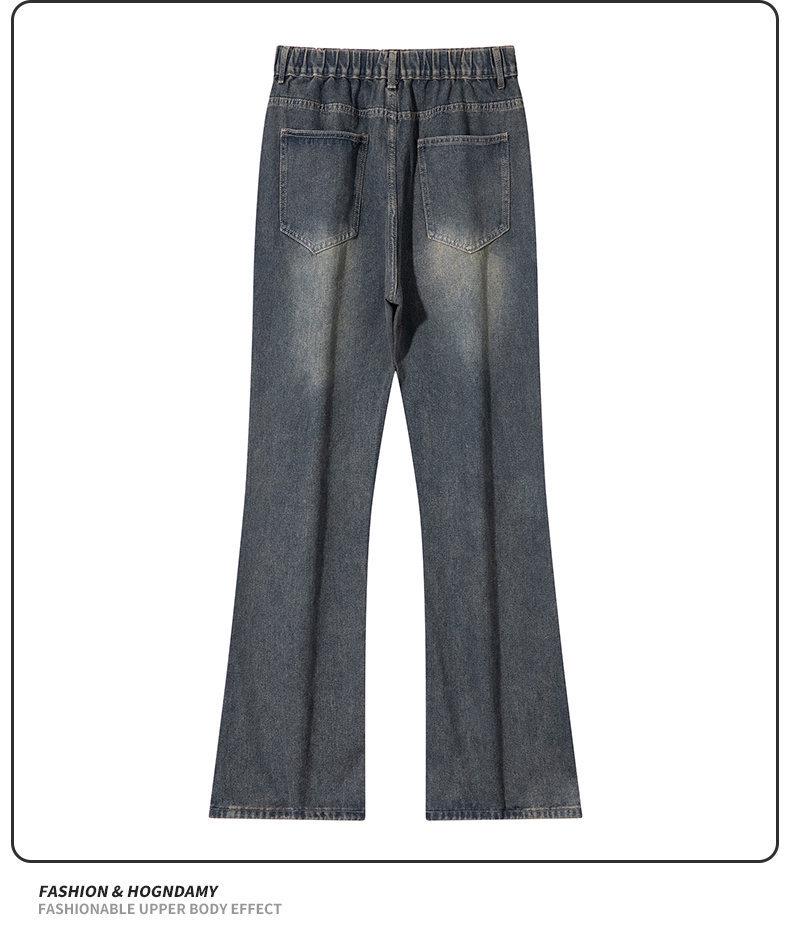 Calças Jeans Retas Largas Estilo Retro Hong Kong Lavadas Micro-Flare Comprimento Total para Homens e Mulheres - Calças Casuais de Trabalho