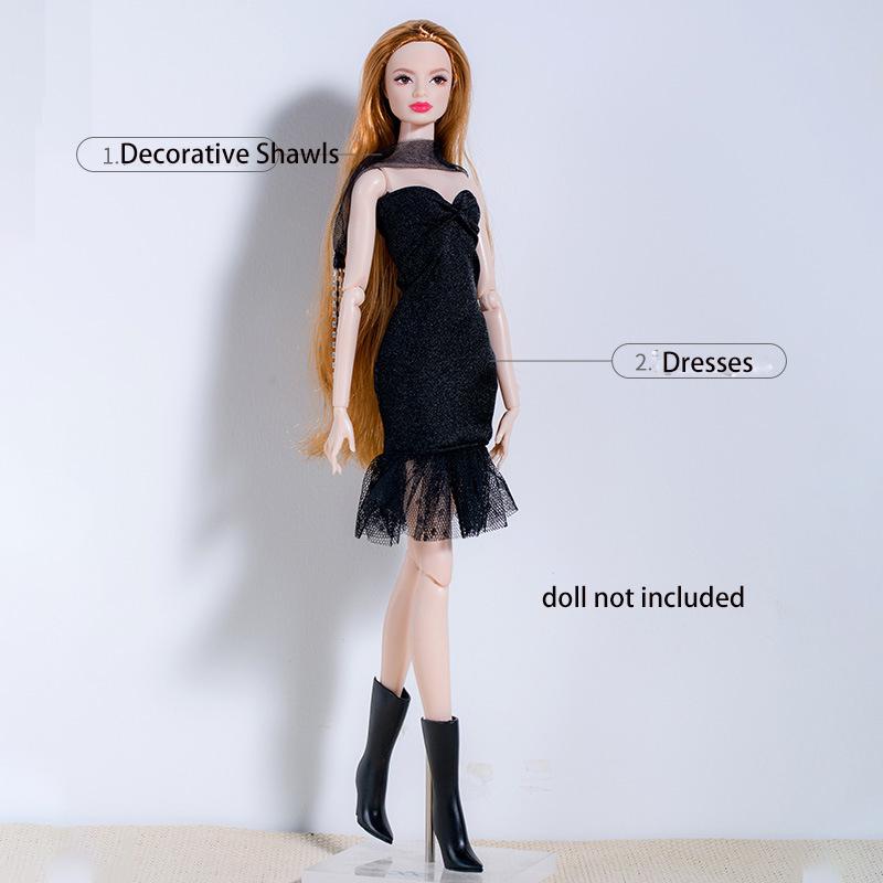 Supermodel New Doll Clothes Set Elegant Black Dress Series Dress Up Doll Party Dresses Accessories For 30Cm 1/6 Bjd Fr Doll Toys