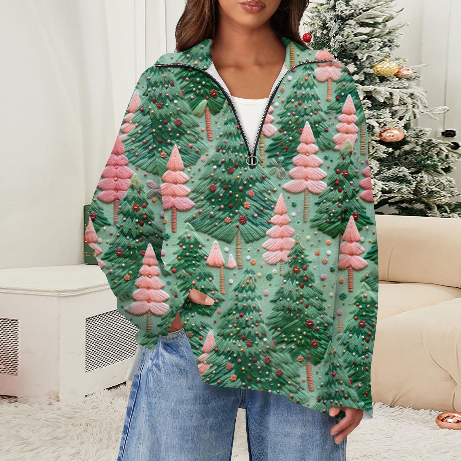 

Женский повседневный свитер с полумолнией и лацканами со снежинками и разрезом сверху по бокам, модная одежда XXXL