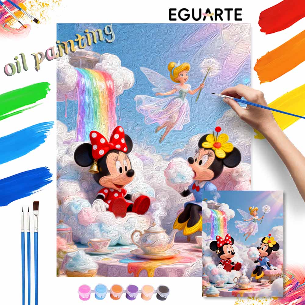 Disney Painting By Numbers Kit Fairy Rainbow Tea Party Hand Painting Home Decor
