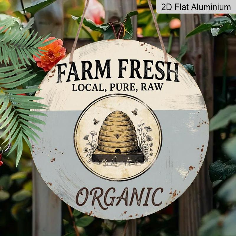 2D Flat 1pc, 8x8 in, Fresh Local Farm Products Aluminum Metal Decorative Signs & Plaques, Durable Tin for Indoor/Outdoor Decoration, Suitable for