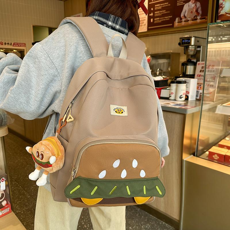 Schoolbag Campus School Bag Female Junior High School High School Cute Cartoon Burger Backpack Girl Large Capacity Student Backpack Tide