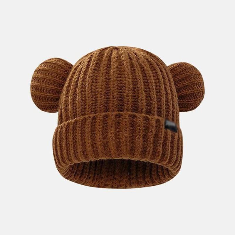 New age-reducing double ball cute knitted wool hat bear crimped wool hat student ear hat