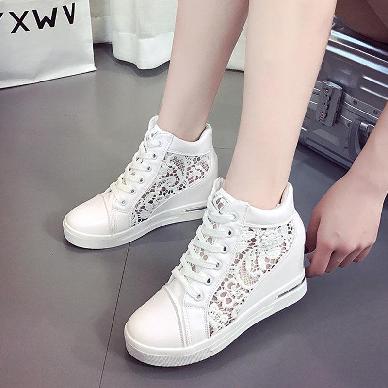 Fashion Trendy Women's Shoes 2024 New Daily Height Increasing Versatile Hollow Out Breathable Lace Sports Women's Shoes Zapatos De Mujer