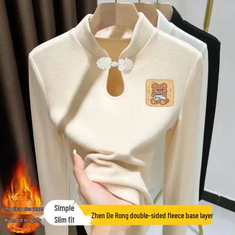 

Women s Autumn/Winter Frog Button Stand Collar Long Sleeve T-shirt with Waterdrop Print XL (57.5-65 kg)