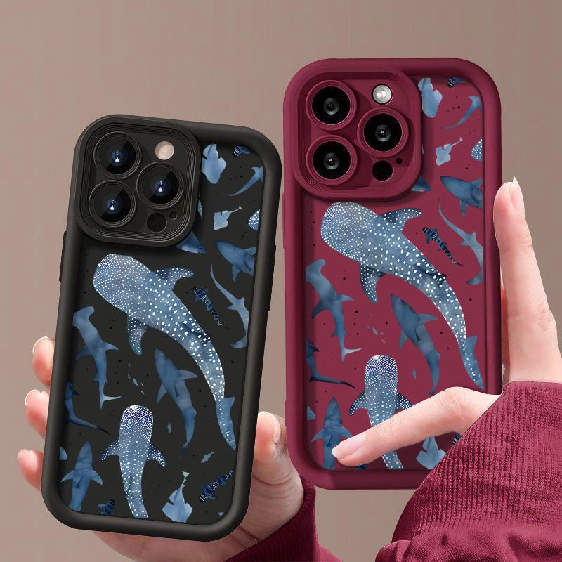 Für iPhone 16 Pro Max 16E 15 14 Pro 13 12 11 Hülle Schale Wal-Print Sturzsicher TPU Weich Linsenschutz Stoßfest Matt Handyhülle