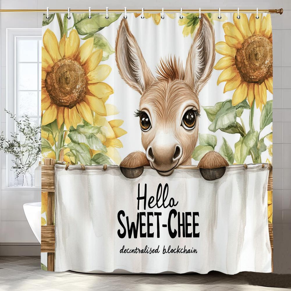Lovely Farm Donkey Sunflower Shower Curtain Printed Fabric Bathroom Decorative Shower Curtain Home Curtain With Hooks