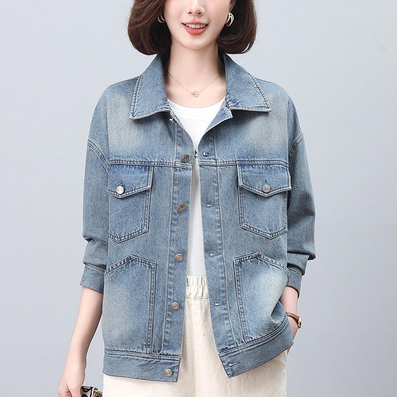 Women's Light Wash Soft Denim Lapel Jacket, Casual Loose Fit, 2024 New Autumn Style.