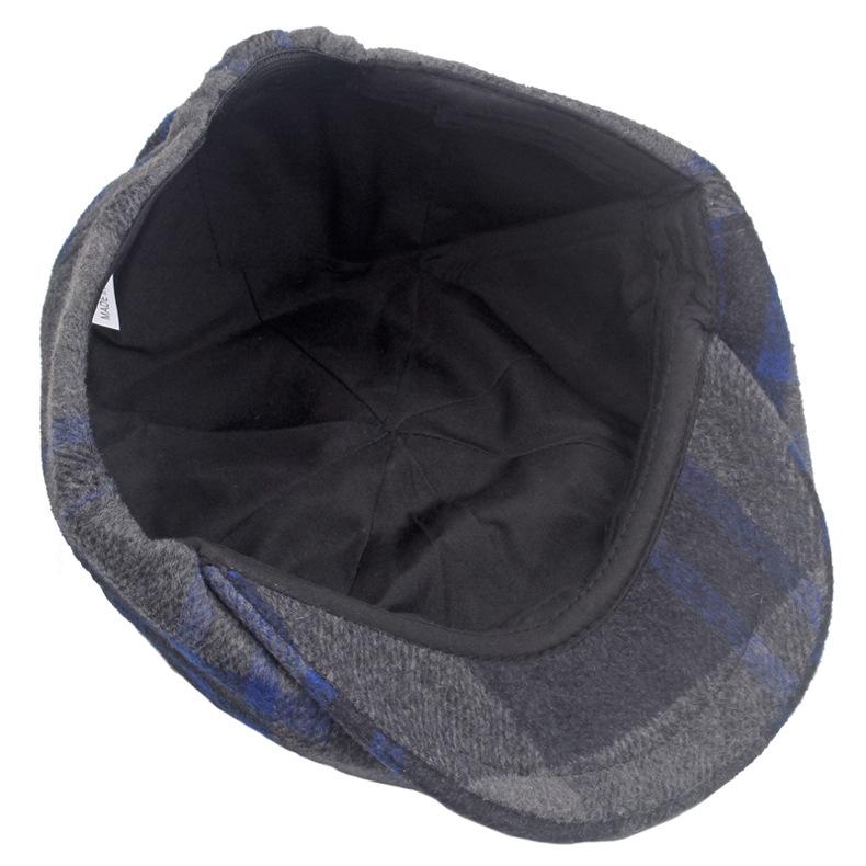 Plaid Octagonal Hat Beret Autumn Winter Men's Warm Forward Hat Wool Plaid Newsboy Hat British Female Paintsman Hat