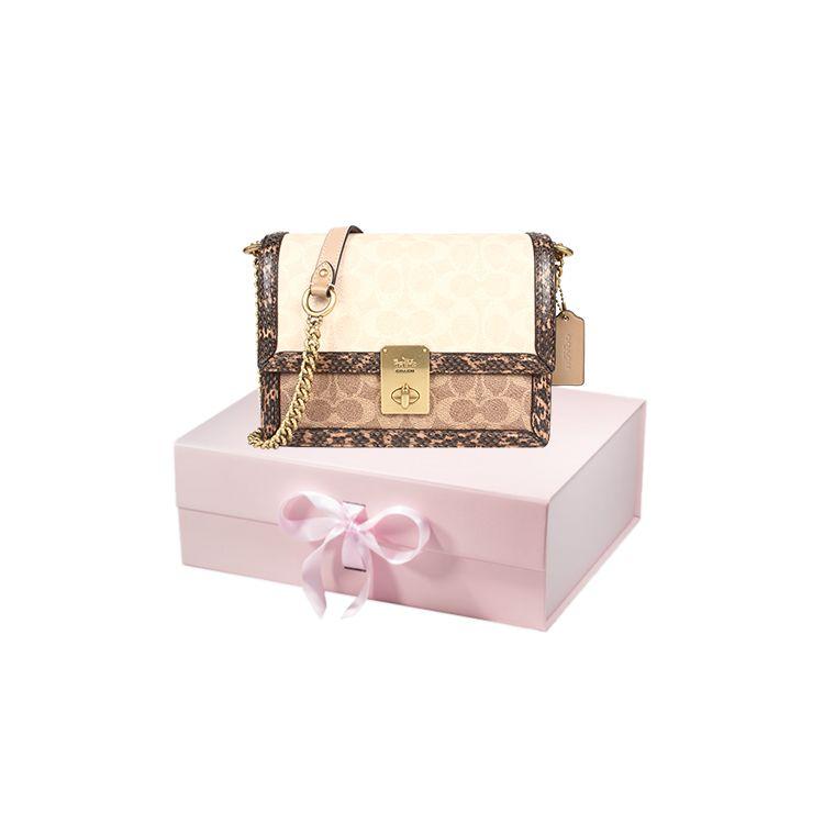 Coach Hutton 21 Classic Monogram Color Block Personality Leather And Snakeskin Coated Canvas Small Shoulder Crossbody Bag Women Bags Brown 89068-B4PVR