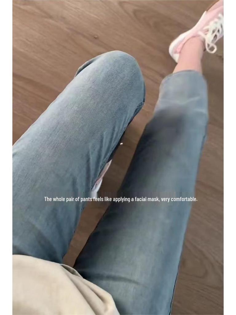 Ice Silk Stretch High-Waist Slimming Jeans for Women - Plus Size, Summer Eight-Point Pants for Petite and Pear-Shaped Bodies