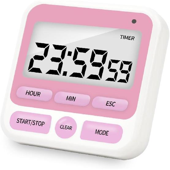 Multifunctional Kitchen Timer with Silent/Alert Mode, 24-Hour Clock, Memory Recall, Fast-Forward, and Magnetic Back for Cooking, Baking, Teaching