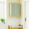 Bathroom Wall Cabinet, Hanging Storage Unit, 2 Louvered Doors, Adjustable Shelf, Green