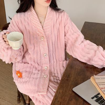 Pigiama da Donna Invernale in Flanella Set Pigiama in Pile Indumenti da Notte Spesso Caldo Velluto Femminile Tuta da Casa Carino Dolce Pigiama