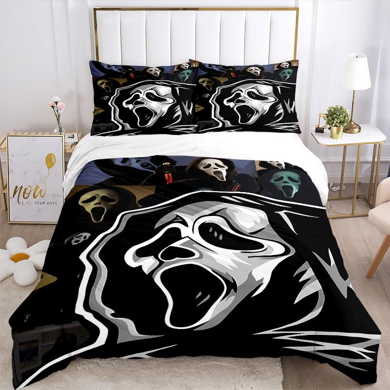 3pcs Scream Mask Duvet Cover Set - Machine Washable, Includes 1 Duvet Cover and 2 Pillowcases, No Core Included Yy251022173
