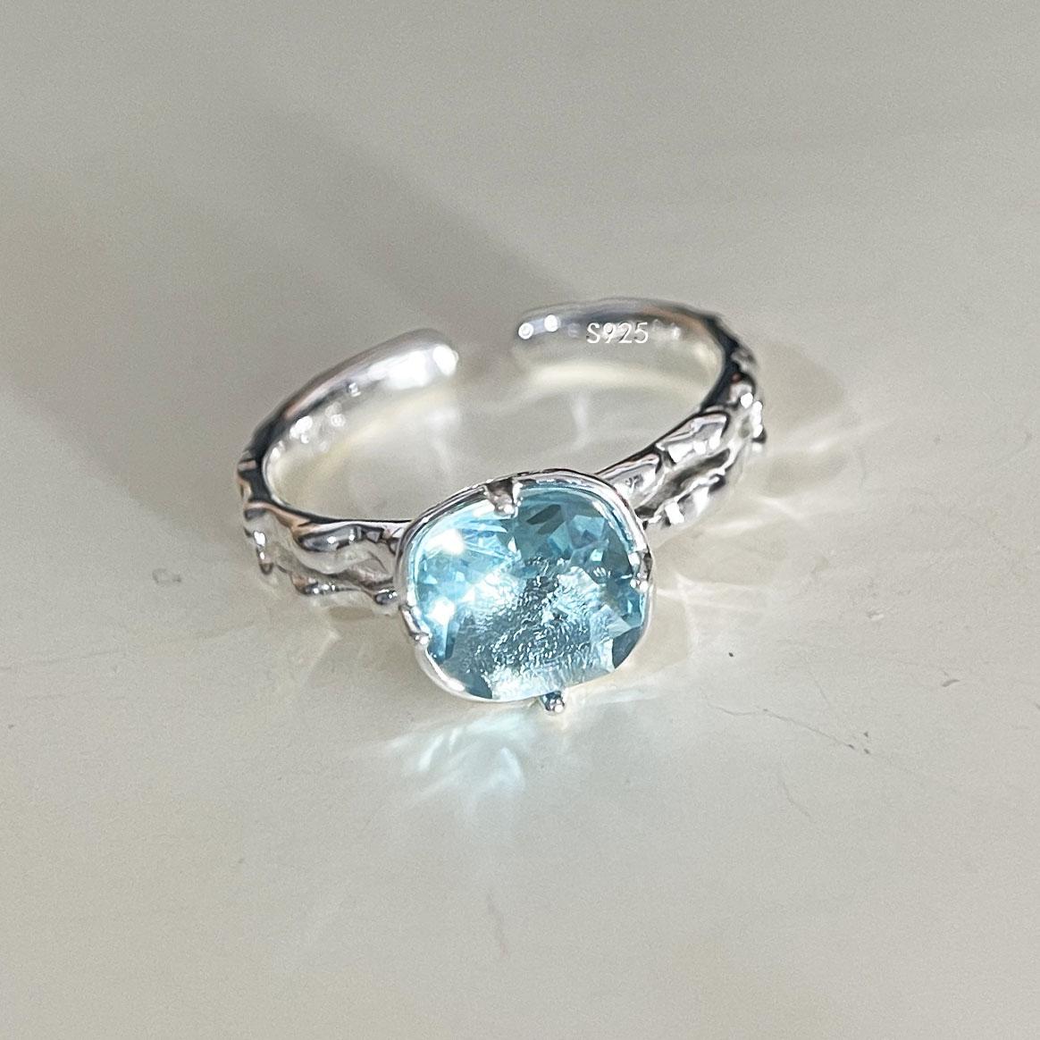 

925 Sterling Silver Rings for Women Couple Minimalist Handmade Simple Blue MoonStone Ring Set Party Jewelry Gift Prevent Allergy resizable