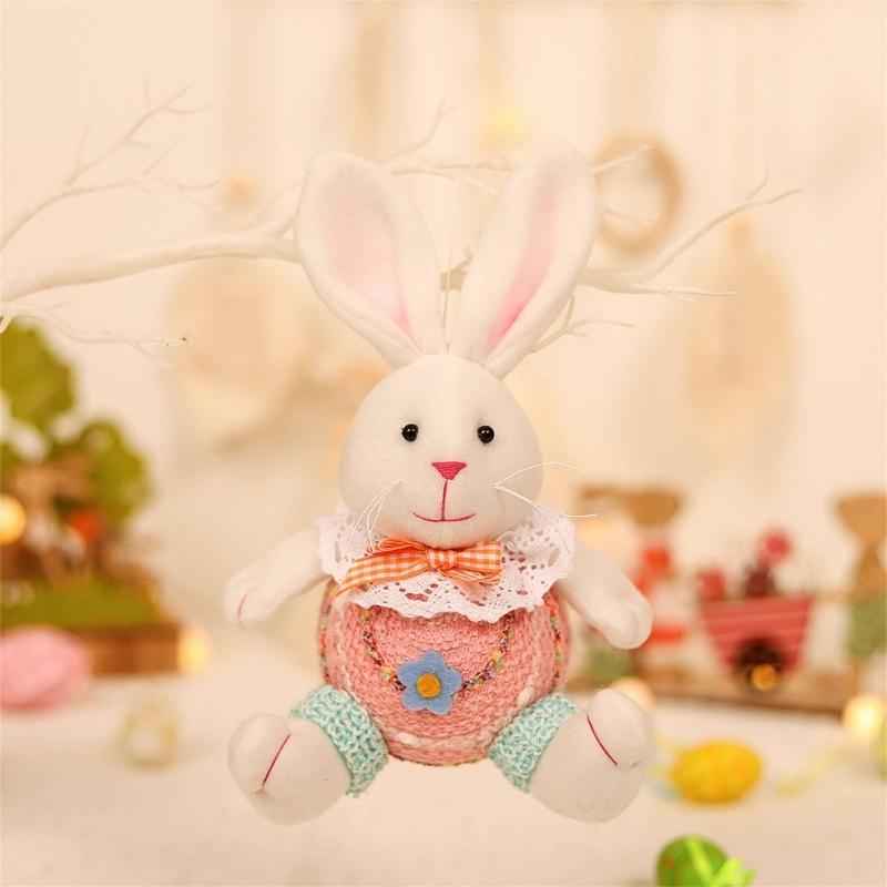 1pair Cloth Rabbit Easter Figurine Craft Hangable Rabbit Ornament Mini Garden Supplies Desk Home Figurine Ornament