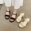 Med Comfort Schuhe für Damen Sandalen Blockabsatz Anzug Weiblich Beige Mittel Neu Chunky Mädchen Klar Mode Sommer Hoch Schwarz B