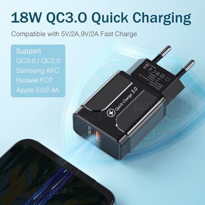 USB Hızlı Şarj Cihazı 18W Hızlı Şarj Cep Telefonu Güç Adaptörü iPhone Samsung Xiaomi İçin Taşınabilir AB/ABD Fişi Hızlı Şarj Cihazı