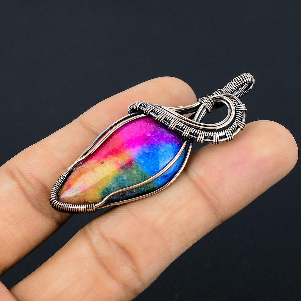 Rainbow Solar Quartz 999 Copper Wire Wrapped Pendant, Handmade Gemstone Pendant Jewelry, Gifts For Wife Brand New Pendant