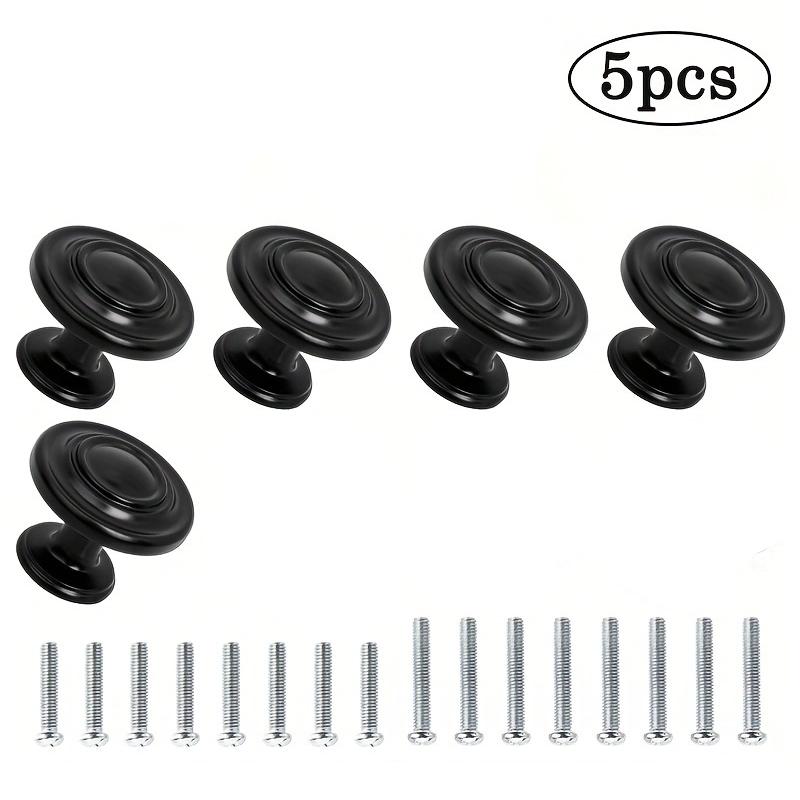 5pcs Matte Black Zinc Alloy Round Pulls, Kitchen Cabinet Knobs with Screws, Ideal for Drawers, Dressers & Closet Doors