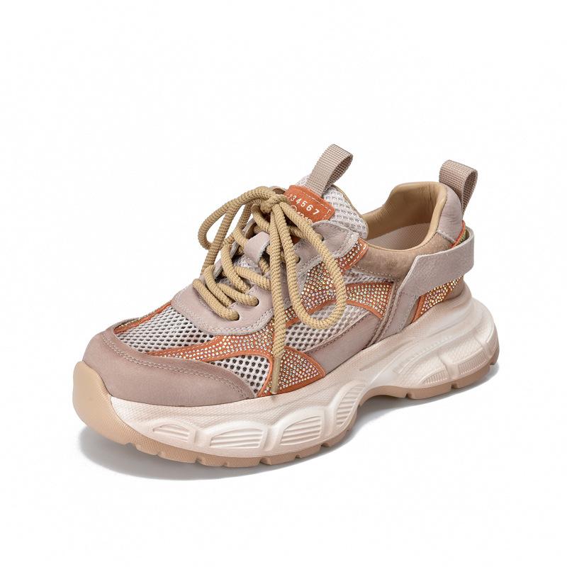 Lightweight and Breathable Mesh Leather Sports and Leisure Women's Shoes Summer Lace-up Comfortable Sports Shoes