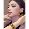 European and American Exaggerated Black Gold Matte Texture Earrings for Women, Retro Vintage Niche Irregular Earrings, Light Luxury Earrings