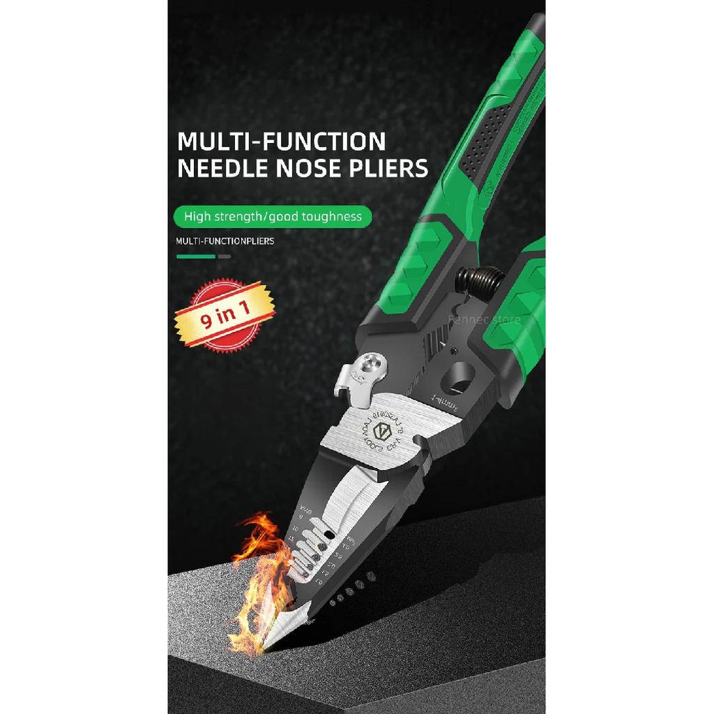 LAOA Electrician Pliers Needle Nose Pliers 9 in 1 for Clamping Screwing Wire Stripping Cable Cutting Wire Splitting LA320919
