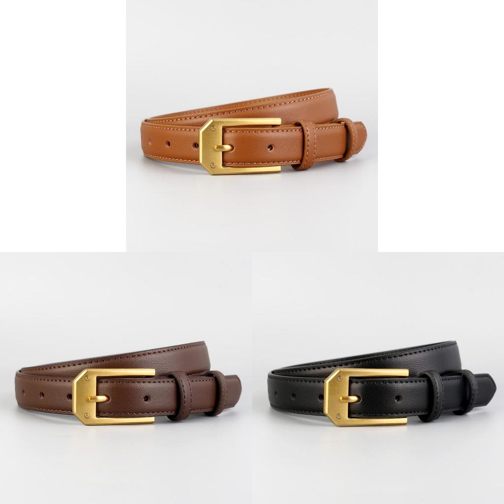 Simple Leather Belt For Women And Men With Silver Alloy Buckle For Casual And Office Wear