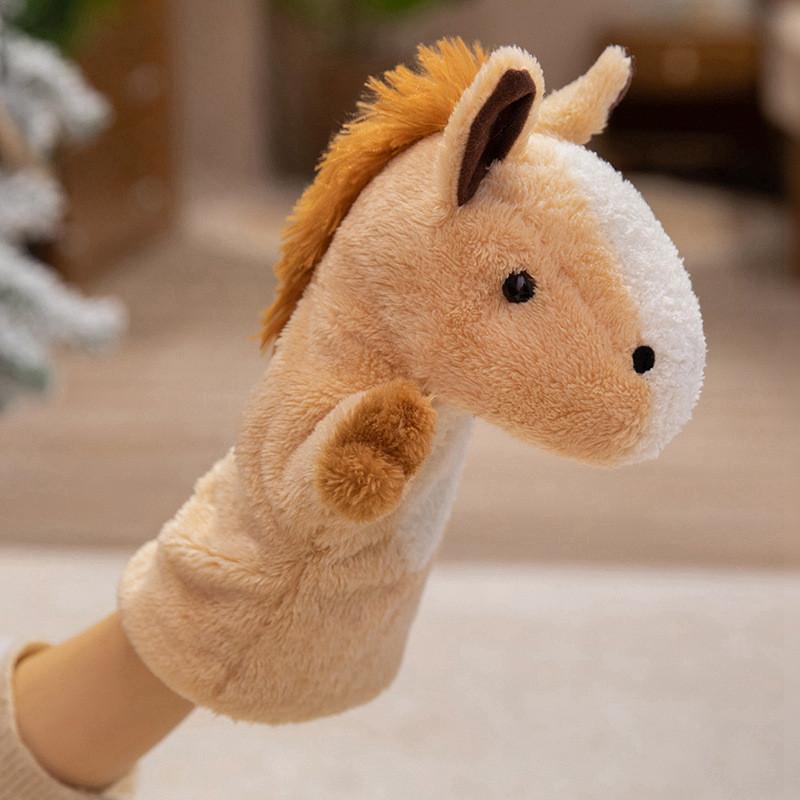 Pony Hand Puppet Plush Toy For Kids Interactive Animal Play Gift For Children LightBrownFlannel