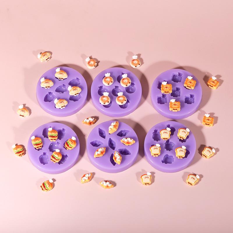 Mini Food Grade Silicone Mold Hamburger Cheese Bread Fries Shaped Diy Dropped Silicone Mold Handmade Decorating Jewelry Tool