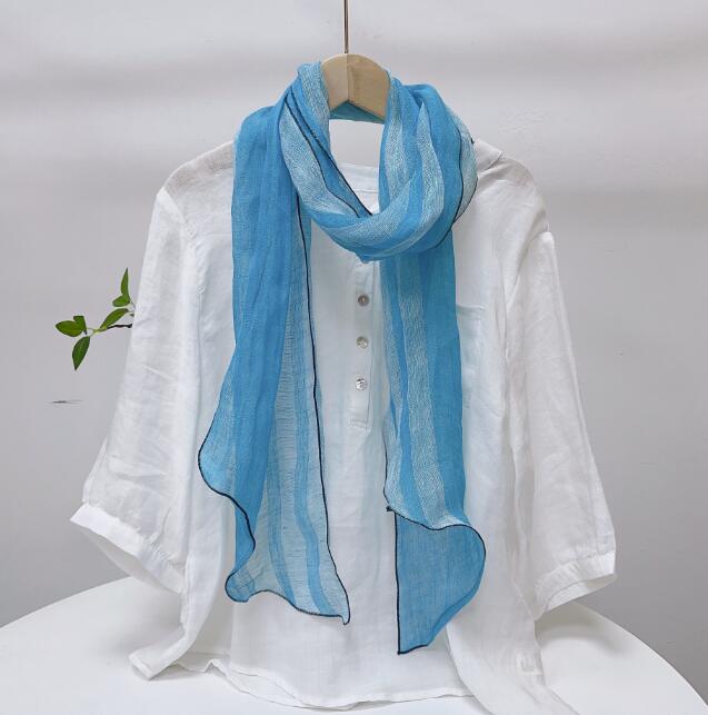 Spring And Summer New Solid Color Diamond Scarf 100% Linen Striped Neck Scarves