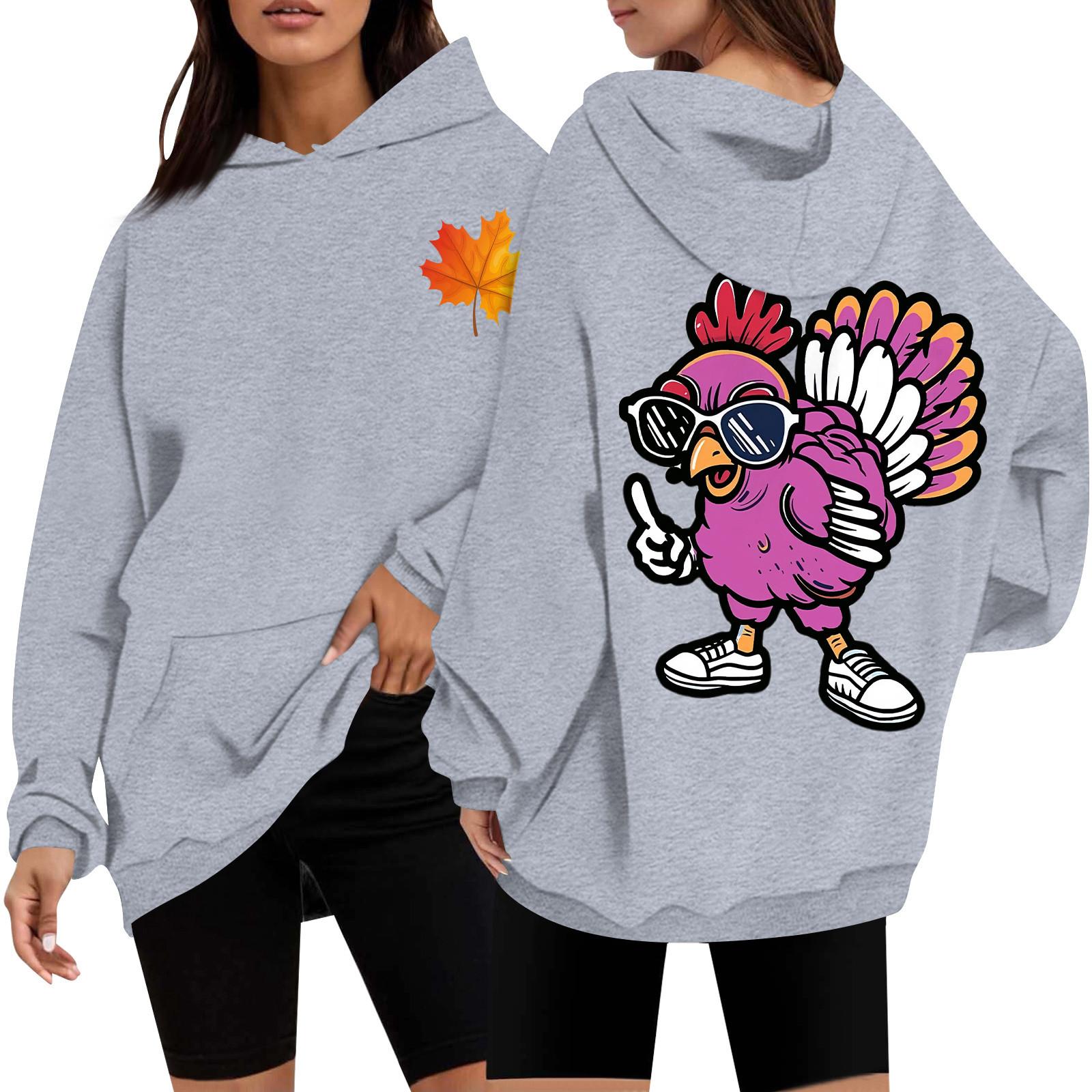 

Женская повседневная мода с принтом Дня благодарения с длинным рукавом и капюшоном L