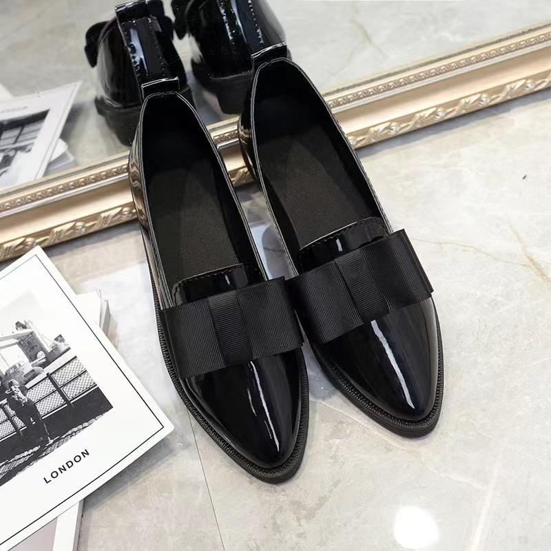 New Women's Loafers Bow Decor Pointed Toe Flat Shoes,Patent Leather Shallow Mouth Commuter Casual Shoes for Women
