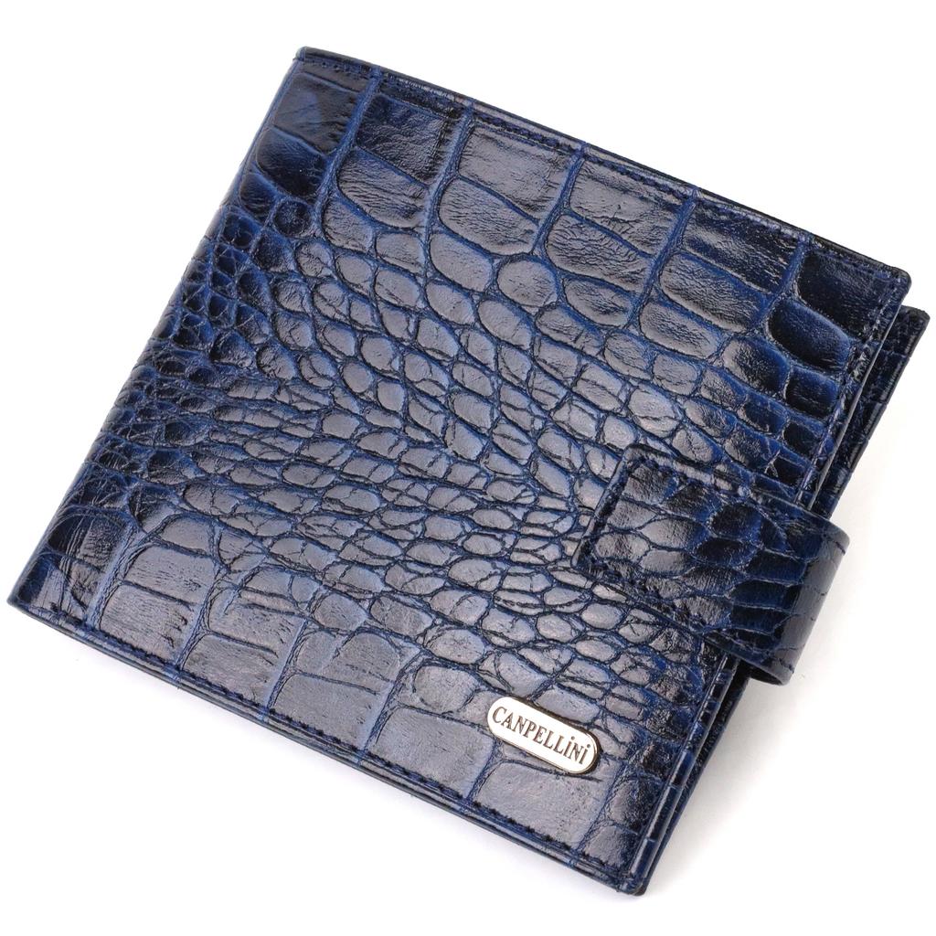 Men's Stylish Horizontal Format Wallet Made of Genuine Leather with Crocodile Embossing CANPELLINI 21758 Blue