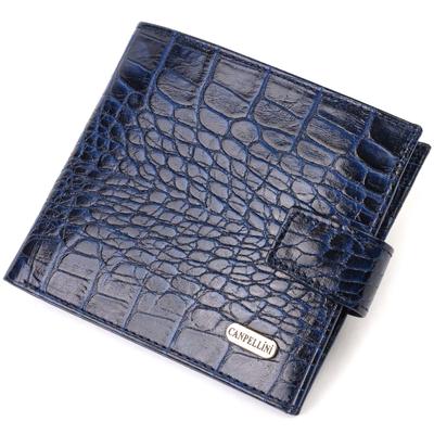 Carteira horizontal elegante masculina feita de couro genuíno com relevo de crocodilo CANPELLINI 21758 Azul