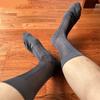 Mens Thin Dress Socks Silk Sheer Business Socks Contrast Color Ribbed Striped Pattern Middle Calf Socks for Formal Event