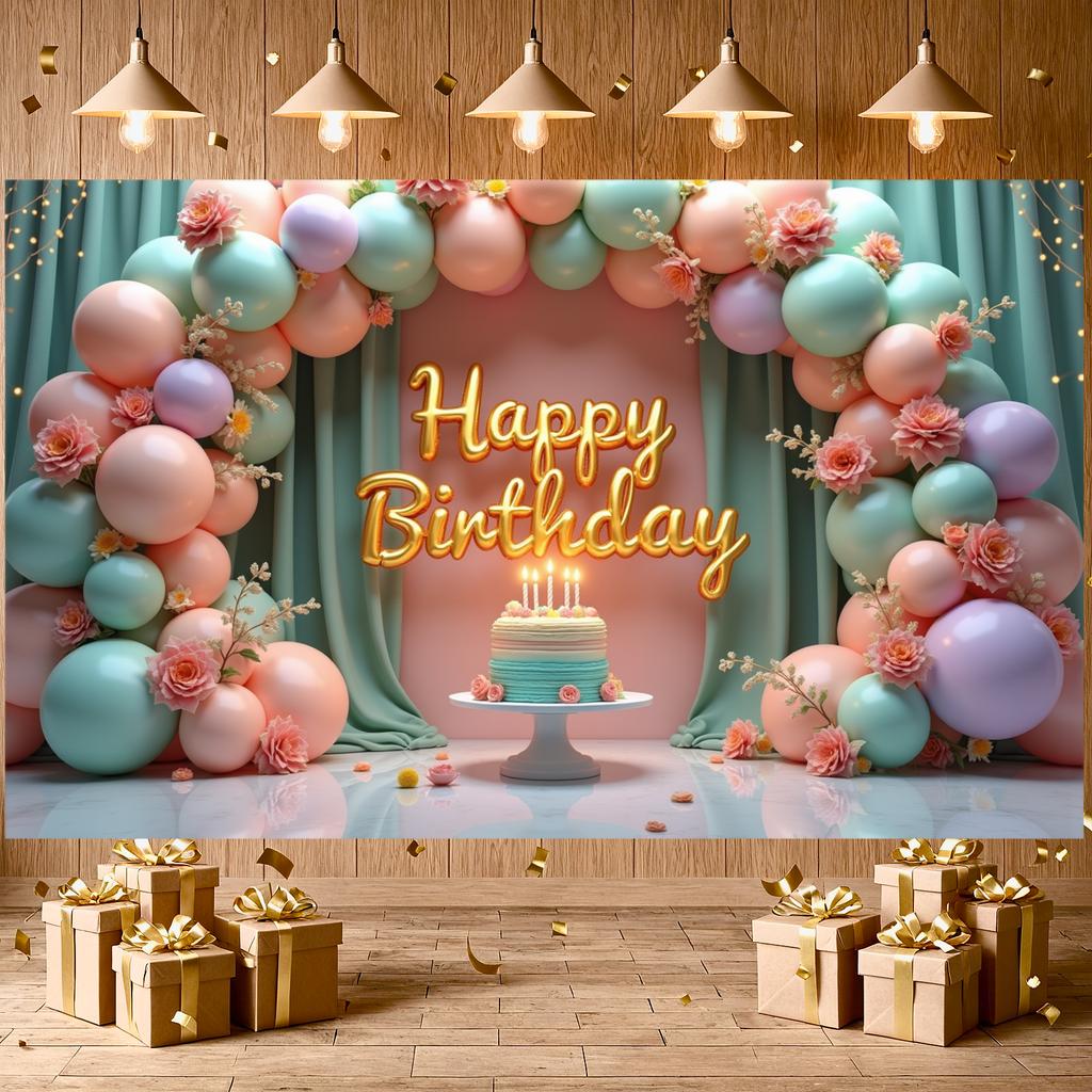 Birthday Decor Banner Festive  Celebration Display Joyful Display Floral Decorations Birthday Party Backdrop For Birthday