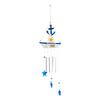 Coastal Wind Chimes with Blue and White Sailboats, Carving and Painted Detail, and Metal Tube, Star Pendants for Entryway Decors