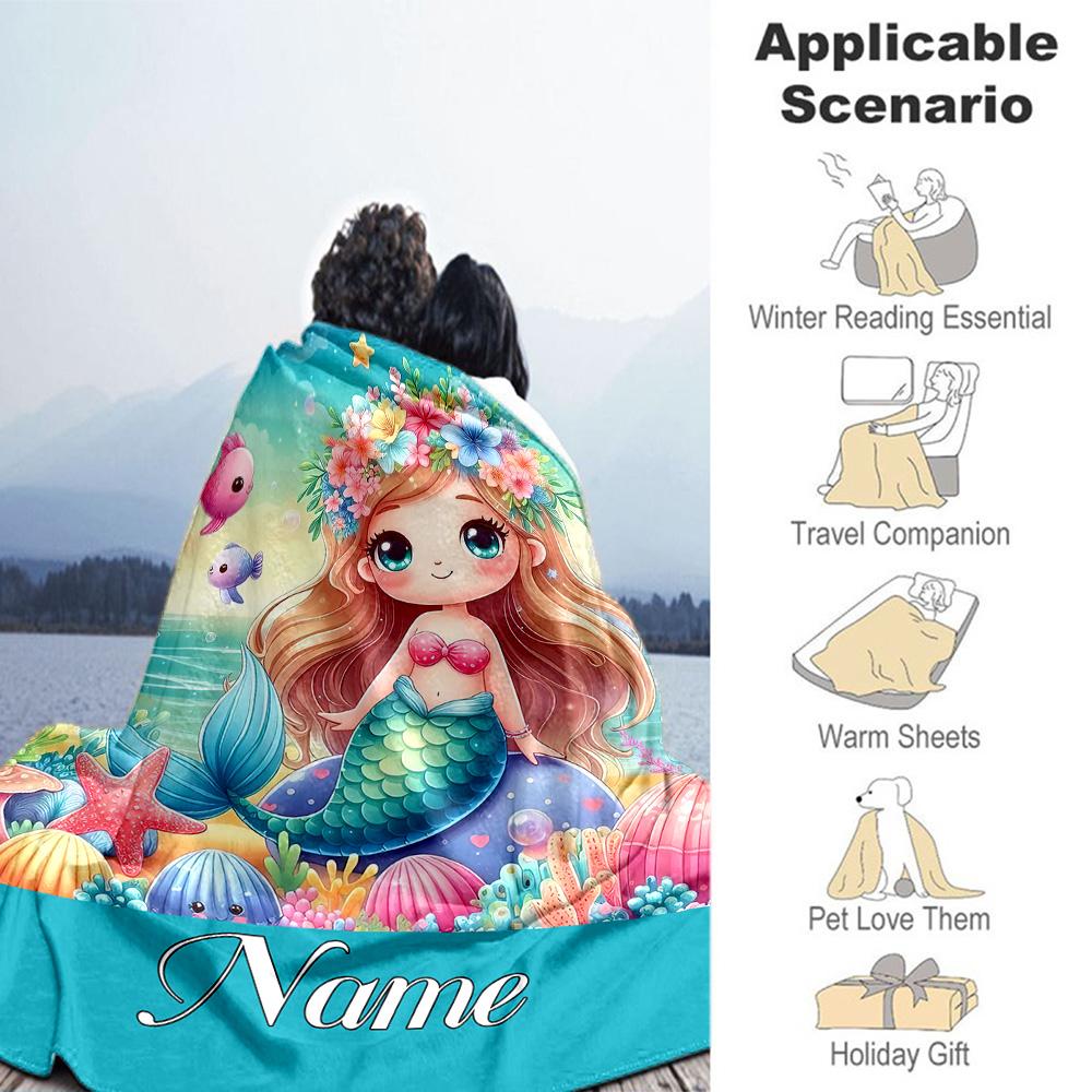 Mermaid99 Personalized Text Blanket Throw Customizable Blanket Durable Comfort Suitable for Picnics Sofa Couch Office Chair Ideal for All Seasons
