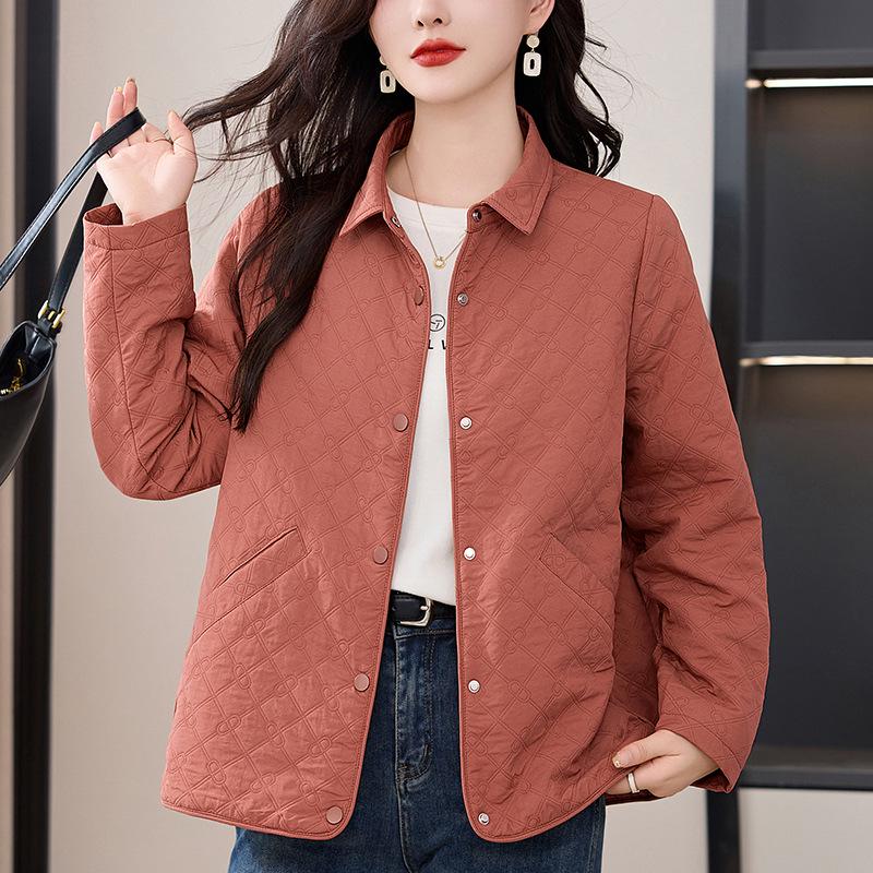 Argyle Women's Loose Lapel Jacket - Spring/Autumn 2024 Fashion for Middle-Aged Mothers, Plus Size, Casual Versatile Top