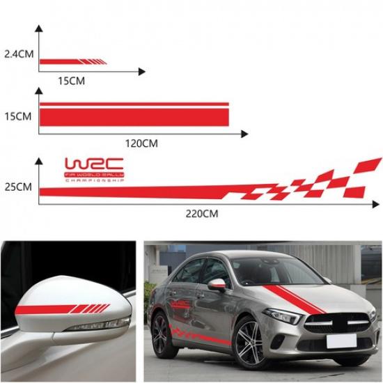 Car WRC Stickers Body Vinyl Decals Stripe For Door Side Hood Rearview mirror Red