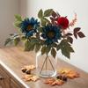 2pc Artificial Harvest Pumpkin and Leaf Stems Set Faux Floral Arrangement for Thanksgiving Fall Autumn Seasonal Decoration