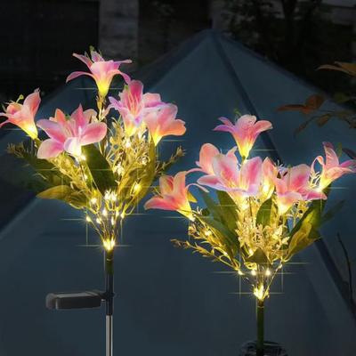 Solar Garden Lights Outdoor 7-Head Lily Light with Swaying Pole 4 Colors Waterproof Solar Powered LED String Lights for Yard Patio Pathway Energy