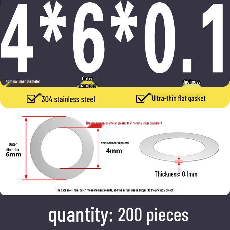 Plochá podložka z nerezové oceli 304 pro nastavení vůle hřídele (0,1/0,2/0,3 mm)