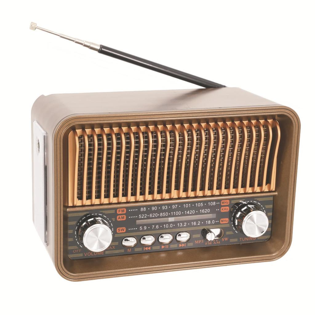 Retro Multi-band Radio with Bluetooth, MP3, Flashlight & Card Slot
