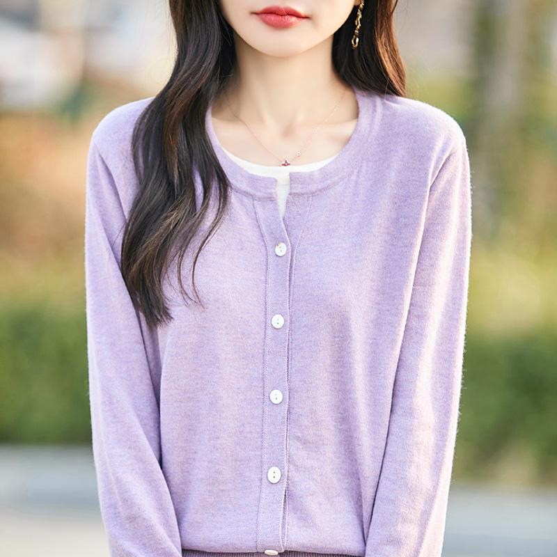 Women's Lightweight 50% Wool 50% Mulberry Silk Cardigan - 4-Season Versatile Knitwear for All-Year Comfort & Style