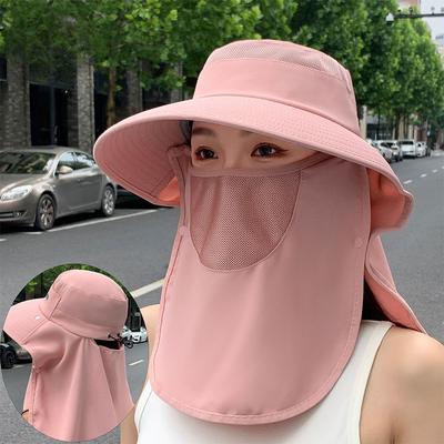 Summer Ice Silk Sun Protection Hat Small Face Empty Roof UV Ray Protection Face Hat Outdoor Large Hat Brim with Ponytail Hole Sun Hat
